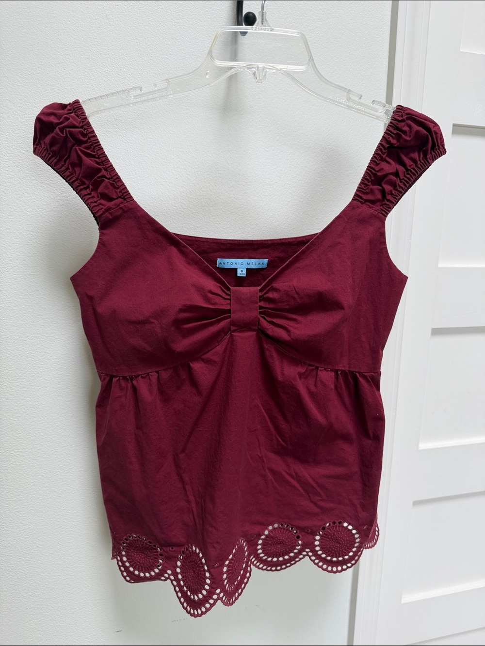 ANTONIO MELANI Burgundy Scalloped Hem Cotton Camisole
